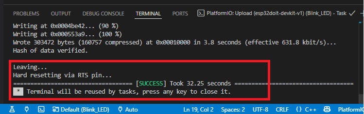 Успешная загрузка pioarduino