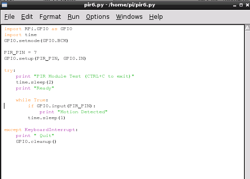 Вывод терминала при обнаружении движения PIR-датчиком