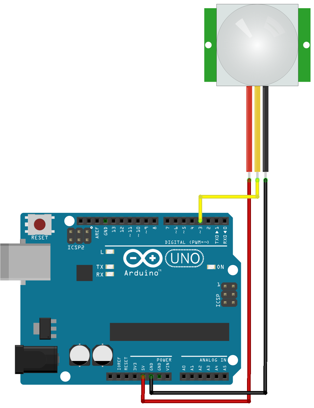 Схема подключения PIR-датчика к Arduino