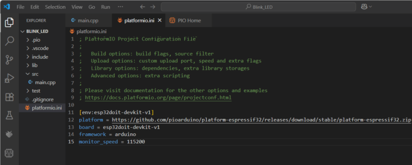 Расширение VS Code pioarduino IDE - отредактированный файл platformio.ini