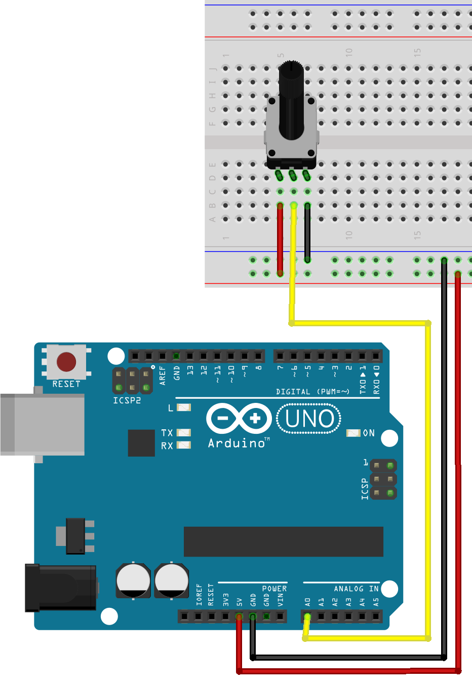 Подключение потенциометра к Arduino UNO