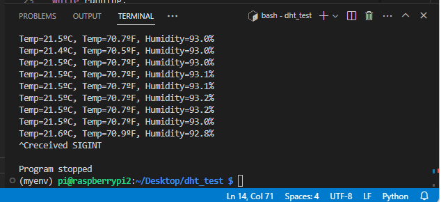 Регистратор данных DHT Raspberry Pi — прерывание с клавиатуры