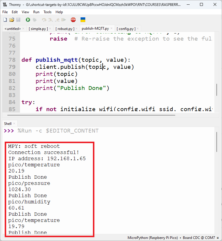 RPi Pico Thonny IDE - публикация MQTT-сообщений
