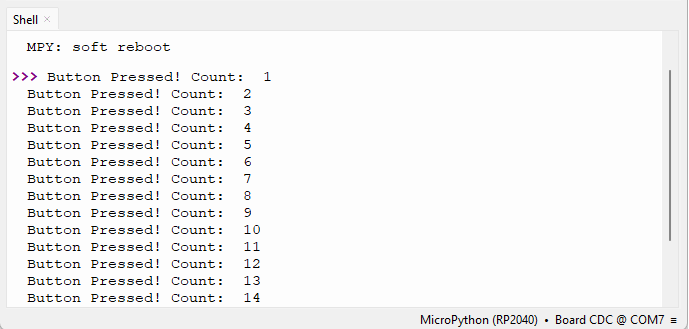 Счётчик нажатий кнопки Raspberry Pi Pico MicroPython Thonny IDE