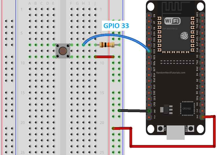 ESP32 с кнопкой, подключенной к GPIO 33