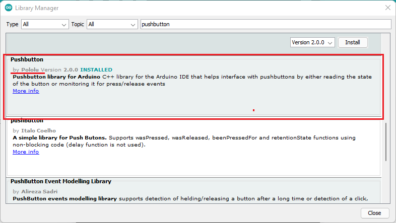 Библиотека Pushbutton от Pololu в Arduino IDE