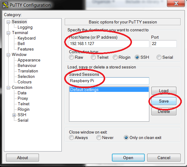 Сохранение сессии в PuTTY