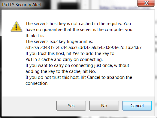 Предупреждение безопасности PuTTY