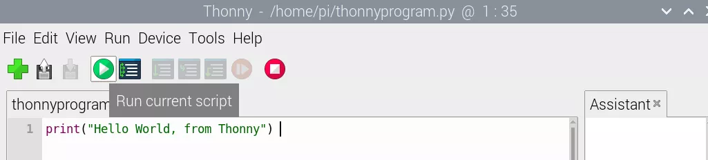 Кнопка запуска в Thonny IDE