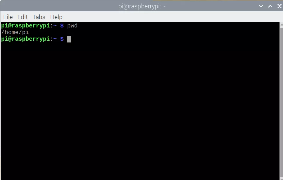 Команда pwd в терминале Raspberry Pi