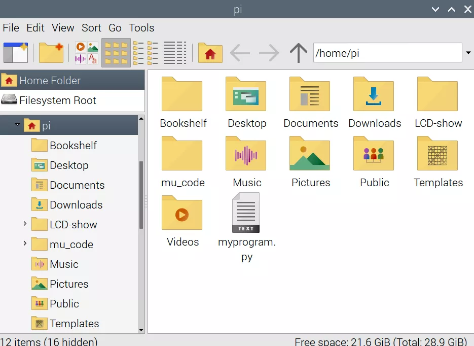 Файл Python в проводнике Raspberry Pi
