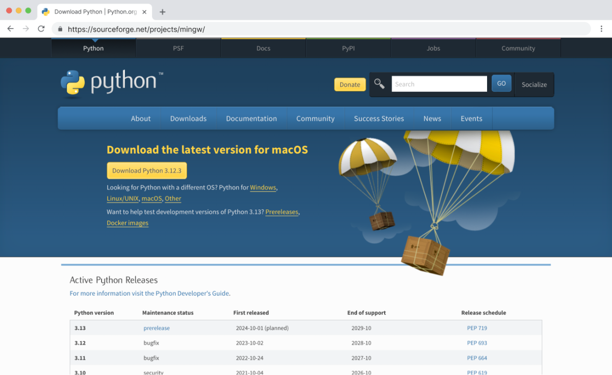 Страница загрузки Python для Mac