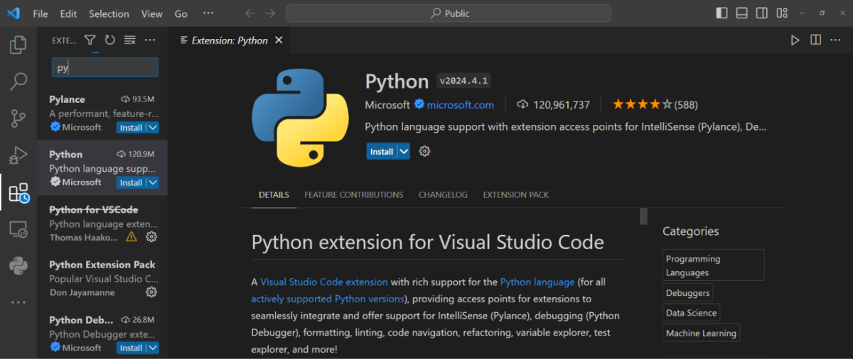 Установка расширения Python в VS Code