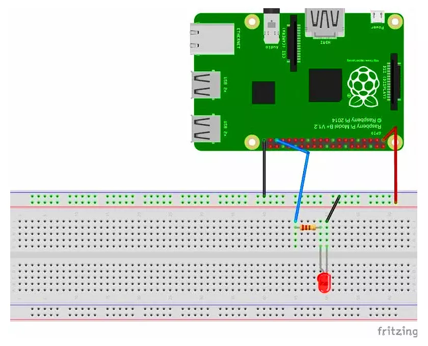 Схема подключения светодиода к GPIO19 Raspberry Pi