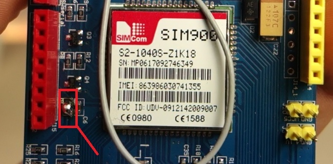Пайка R13 на GSM-шилде SIM900 для автоматического включения