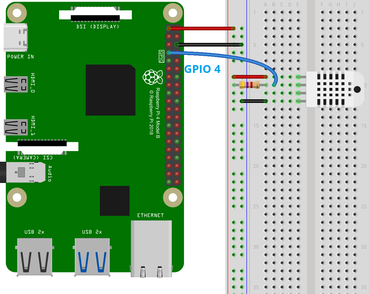 Схема подключения датчика DHT к Raspberry Pi