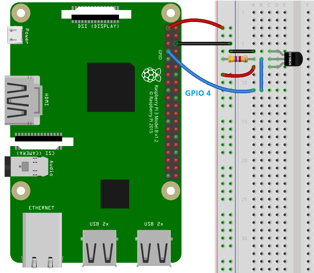 Raspberry Pi с датчиком температуры DS18B20 схема подключения