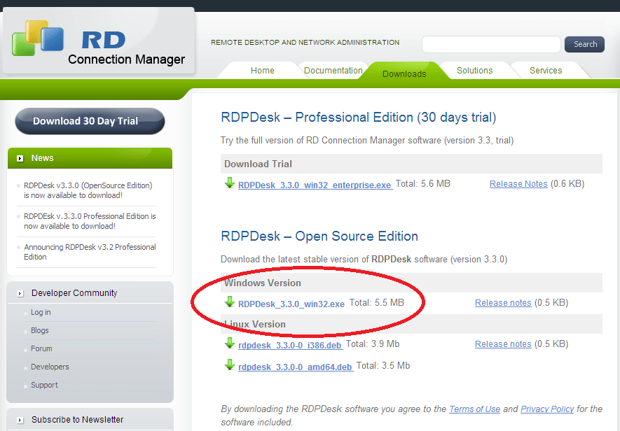 Страница загрузки RDPDesk