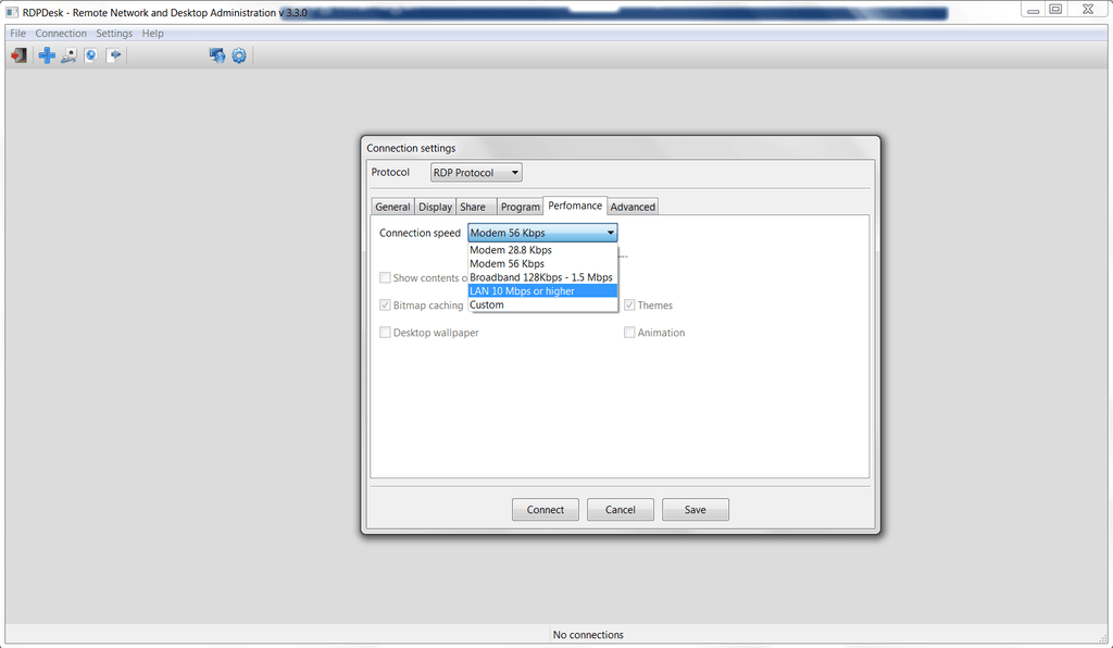 Настройки производительности RDPDesk