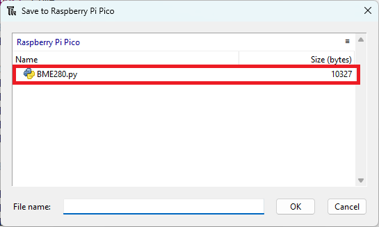 Библиотека BME280 сохранена на Raspberry Pi Pico в Thonny IDE