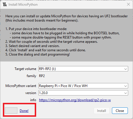 Установка MicroPython на Raspberry Pi Pico завершена
