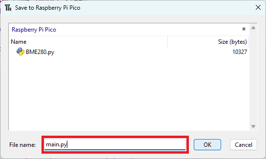Сохранение файла main.py на Raspberry Pi Pico в Thonny IDE