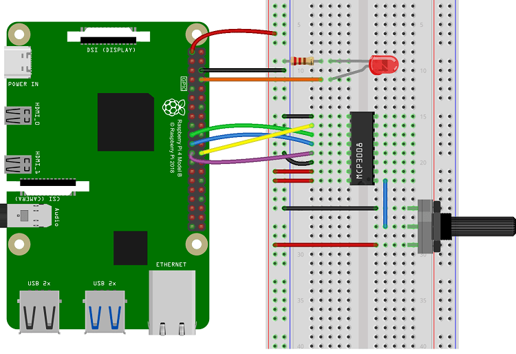 Подключение потенциометра к Raspberry Pi через MCP3008