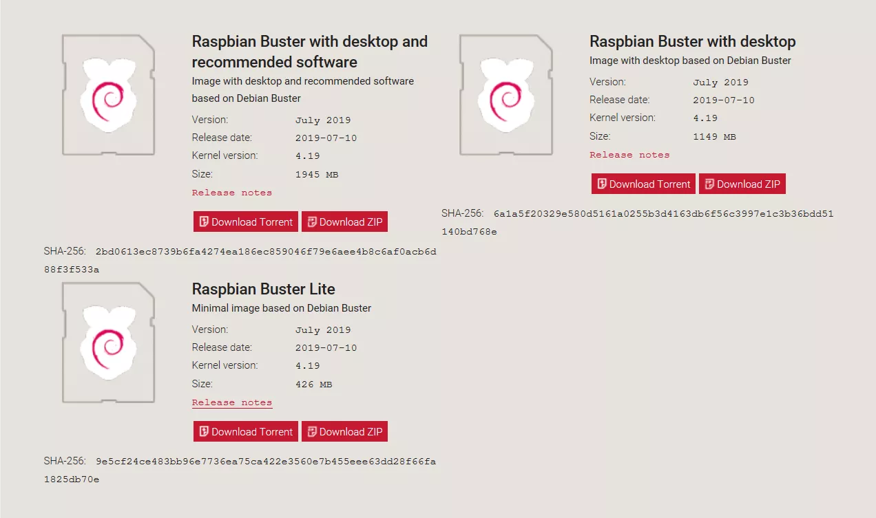 Raspbian Buster версии для скачивания