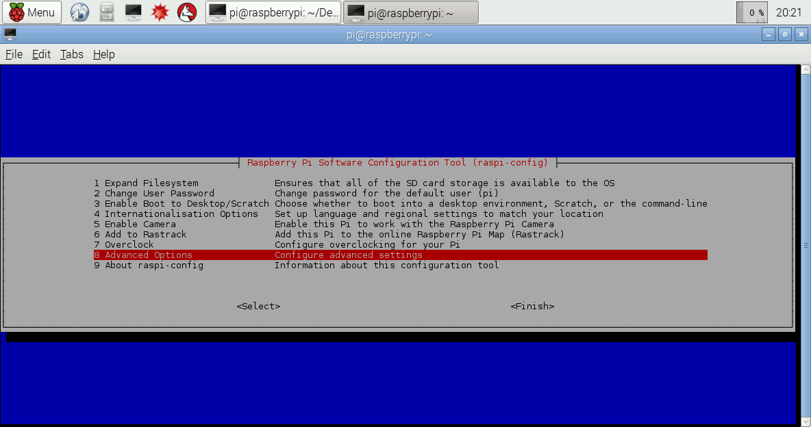 raspi-config — Advanced options