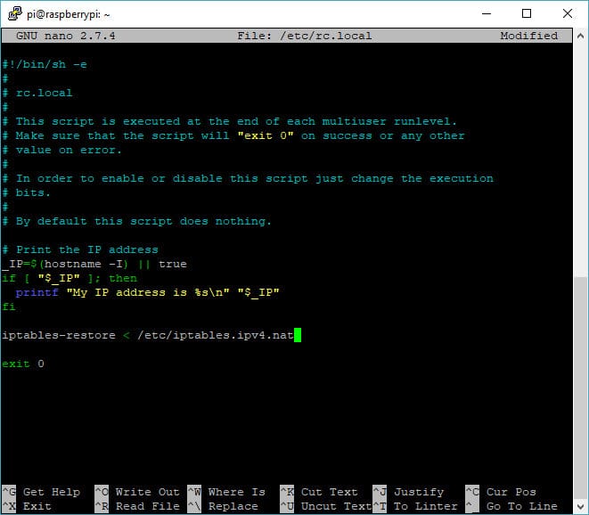 Файл rc.local с правилом загрузки iptables при старте системы