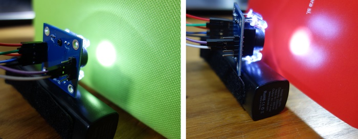 Считывание красного и зелёного объектов датчиком цвета