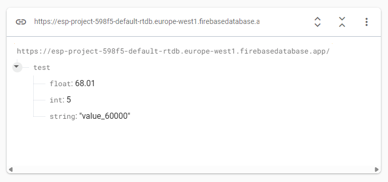 ESP32 -- успешное сохранение значений в базе данных Firebase