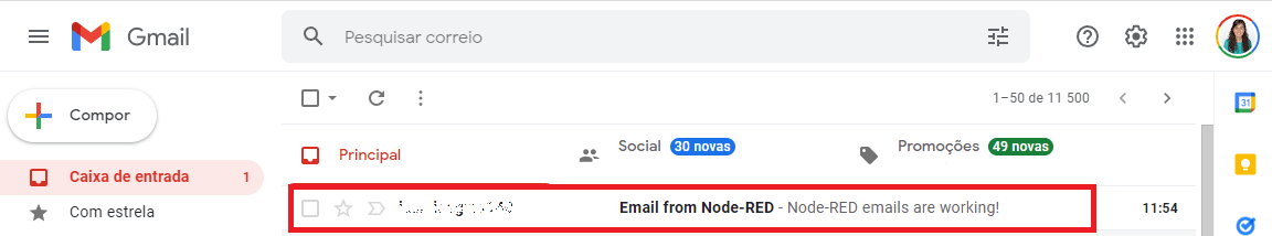 Gmail получение письма от Node-RED