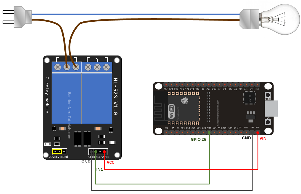 Схема подключения реле к ESP32