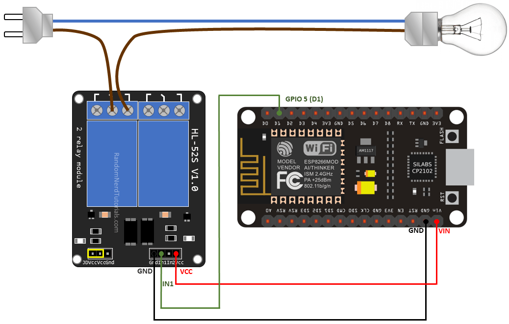 Схема подключения реле к ESP8266