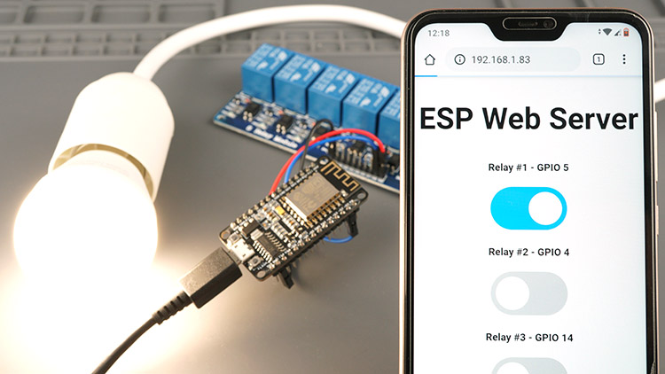 Веб-сервер ESP8266, управляющий лампой переменного тока через модуль реле