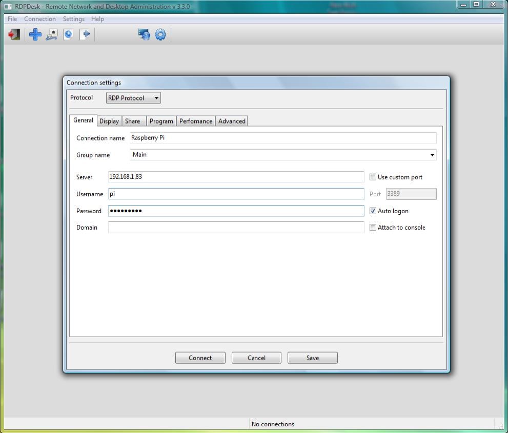 Настройки подключения RDPDesk