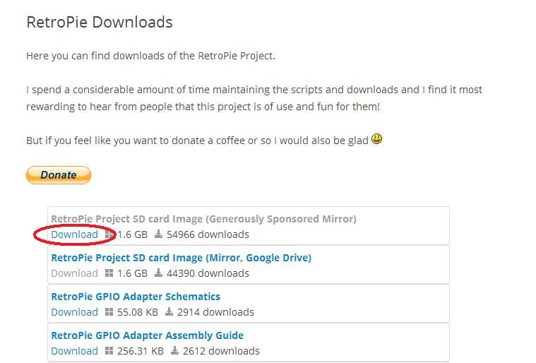 Страница загрузки RetroPie