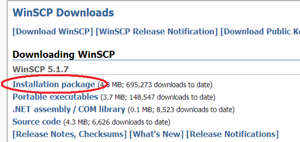 Страница загрузки WinSCP