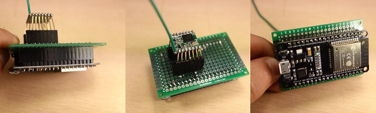 RFM95 LoRa SX1276 transceiver chip connected to an ESP32
