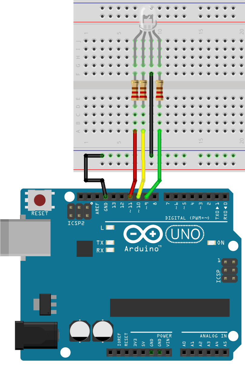 Схема подключения RGB-светодиода к Arduino