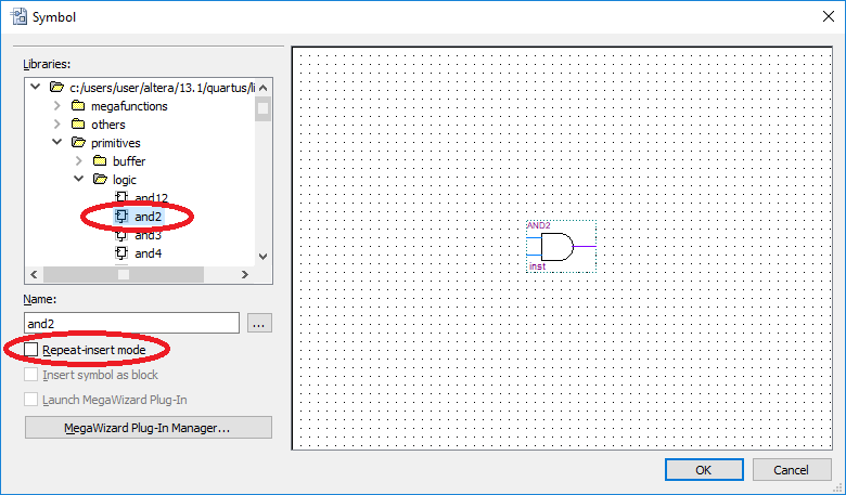 Окно выбора символа — Symbol window