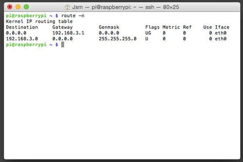 Вывод команды route -n на Raspberry Pi