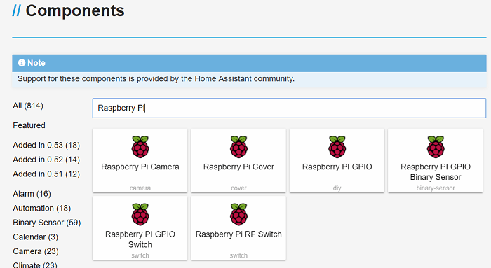Поиск компонентов Raspberry Pi в Home Assistant