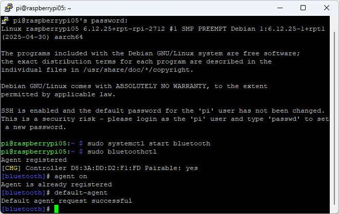 Включение Bluetooth на RPi завершено