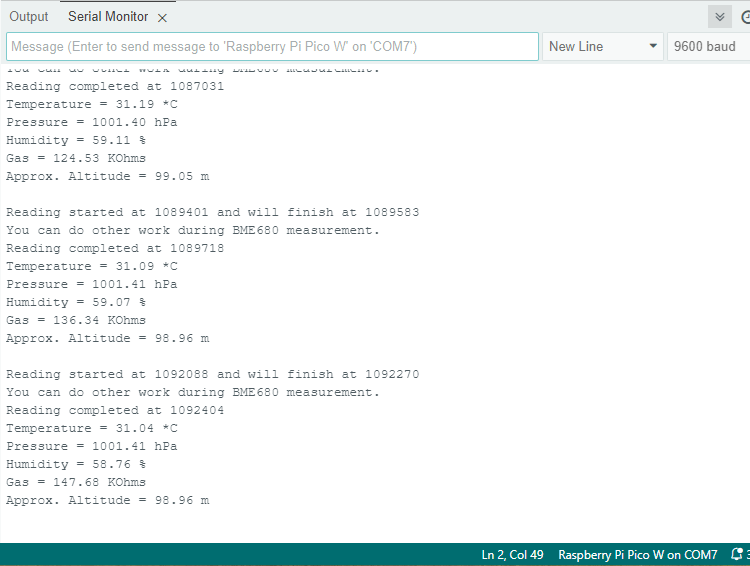 Raspberry Pi Pico с BME680 в Arduino IDE — демонстрация