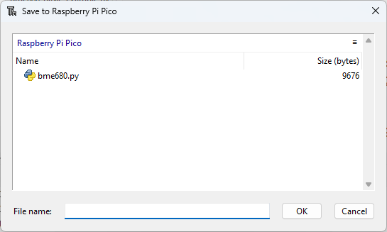 Библиотека BME680 сохранена на Raspberry Pi Pico в Thonny IDE