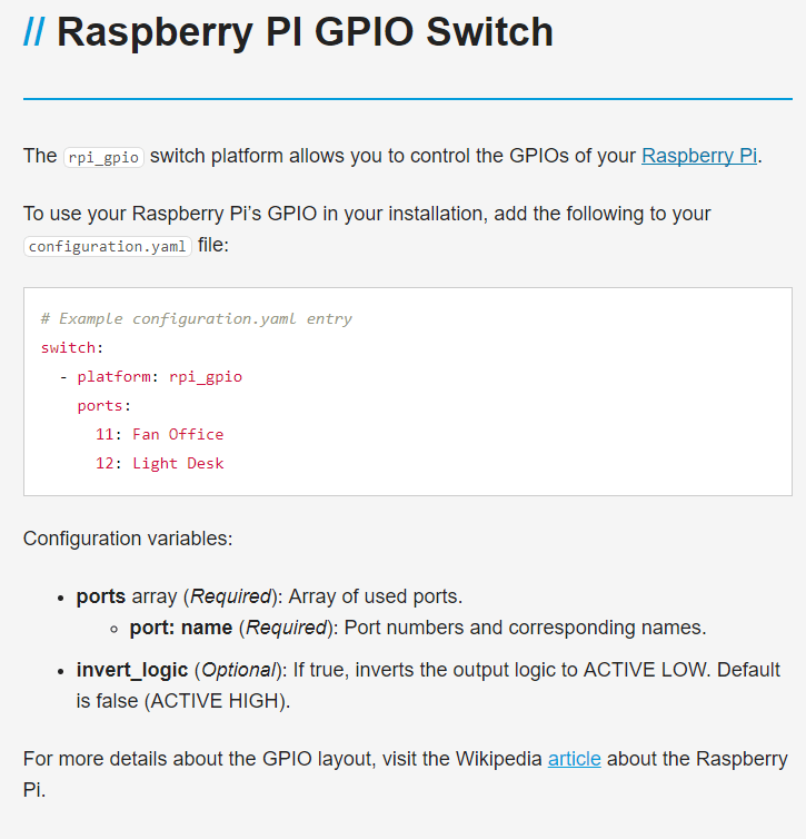 Компонент Raspberry Pi GPIO Switch