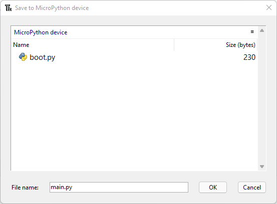 Сохранение файла main.py в Thonny IDE