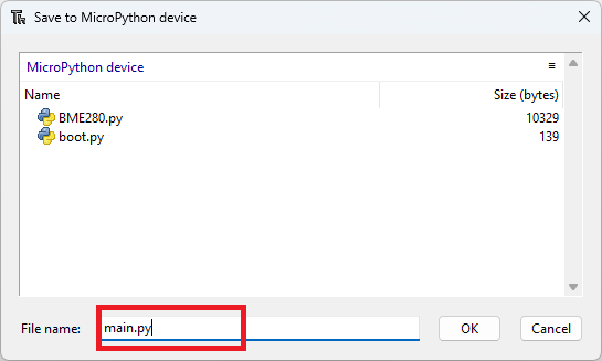 Загрузка файла main.py MicroPython на плату ESP32 с помощью Thonny IDE